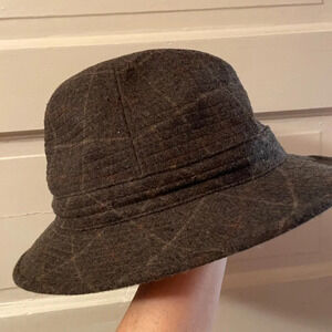 Doria Gruppo Borsalino brown wool fedora plaid hat cap size 58 US 7 1/4